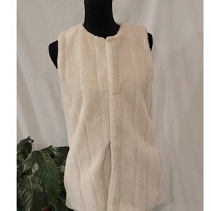 Melody Faux Fur Ribbed Vest Cream Off-White Open Front Sleeveless Jacket Small